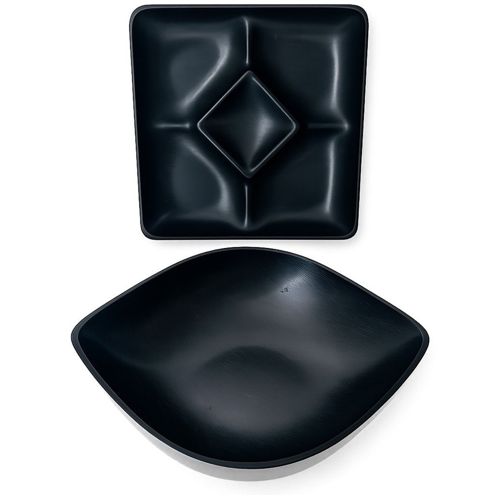 Vtg Grainware Serving Tray & Bowl Black Set Of 2 Mid Century Modern California